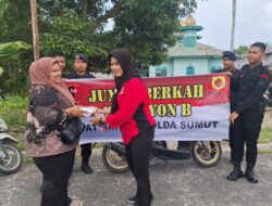 Brimob Polda Sumut dan Bhayangkari Tebar Kepedulian, Gelar Jum’at Berkah Berbagi Makan Siang di Kampung Wetan Tanjung Balai
